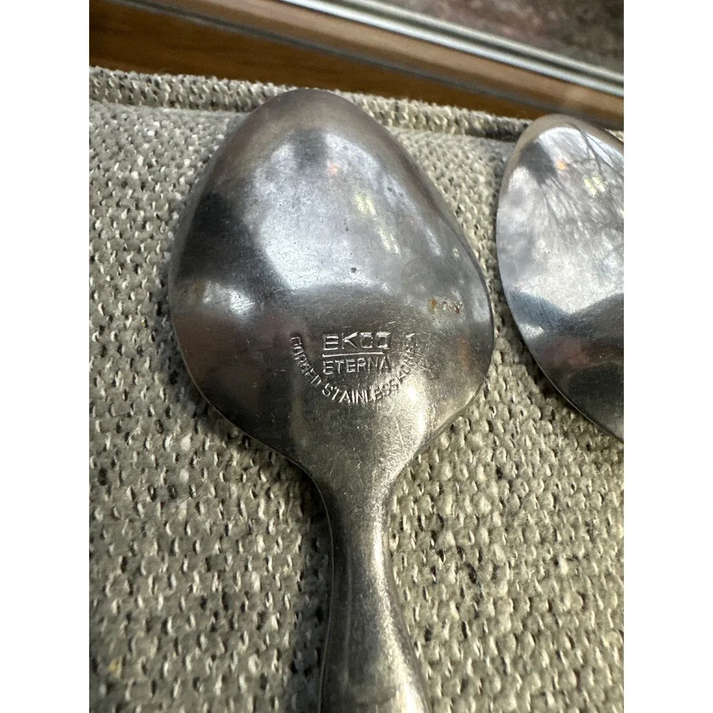 Ekco Eterna‎ Stainless Steel Spoons Set of 6 Faux Wood Handle Mid Century Modern